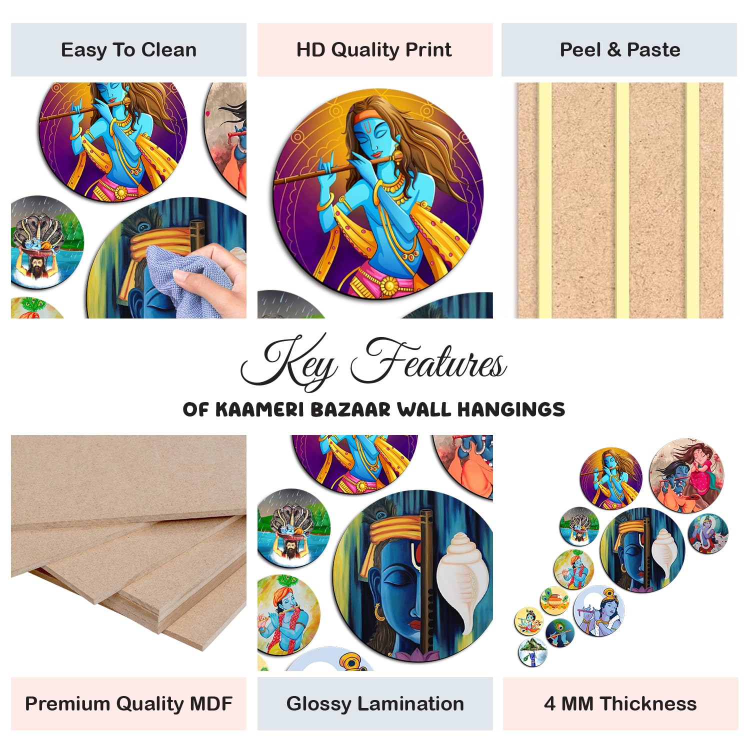 MDF Decorative Artwork Living Room Decoration Item for Home, Office - KBC1103 - Pack of 11 Pieces