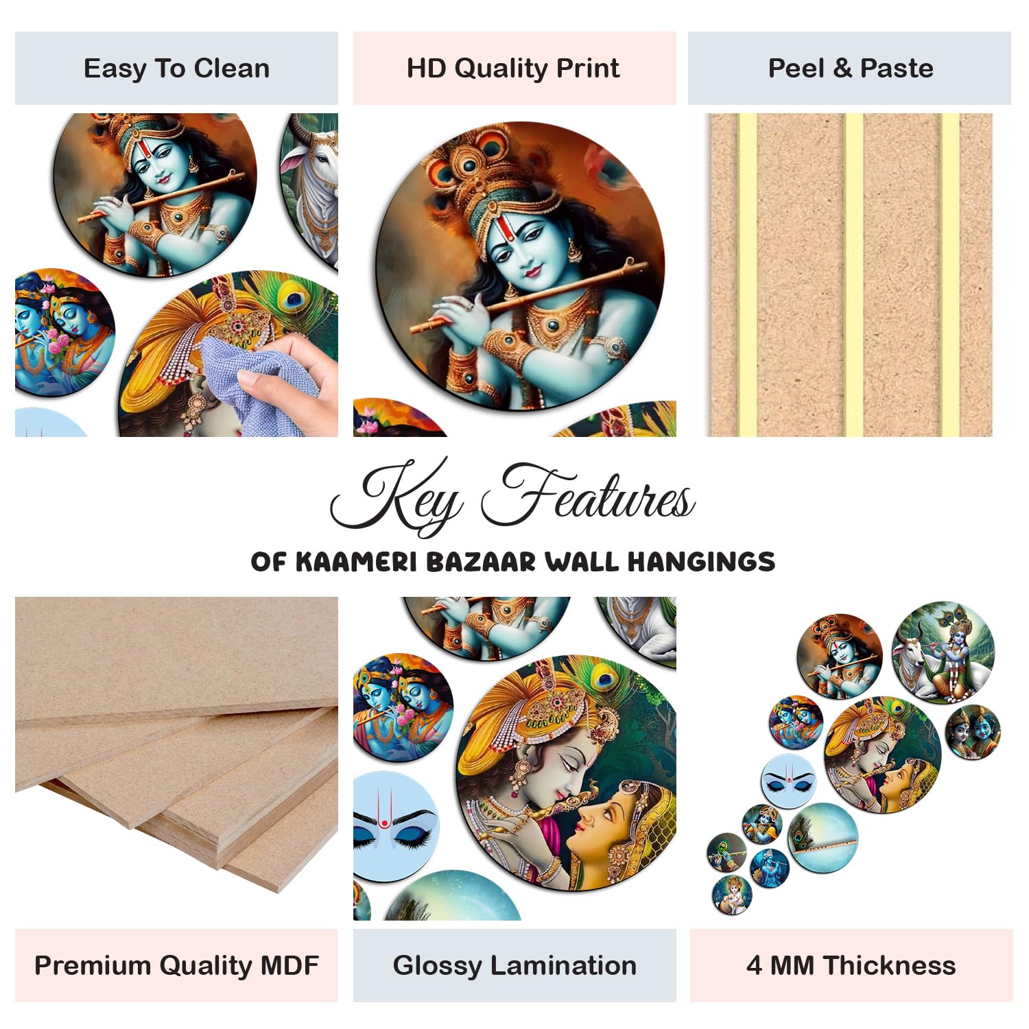 MDF Decorative Artwork Living Room Decoration Item for Home, Office - KBC1102 - Pack of 11 Pieces