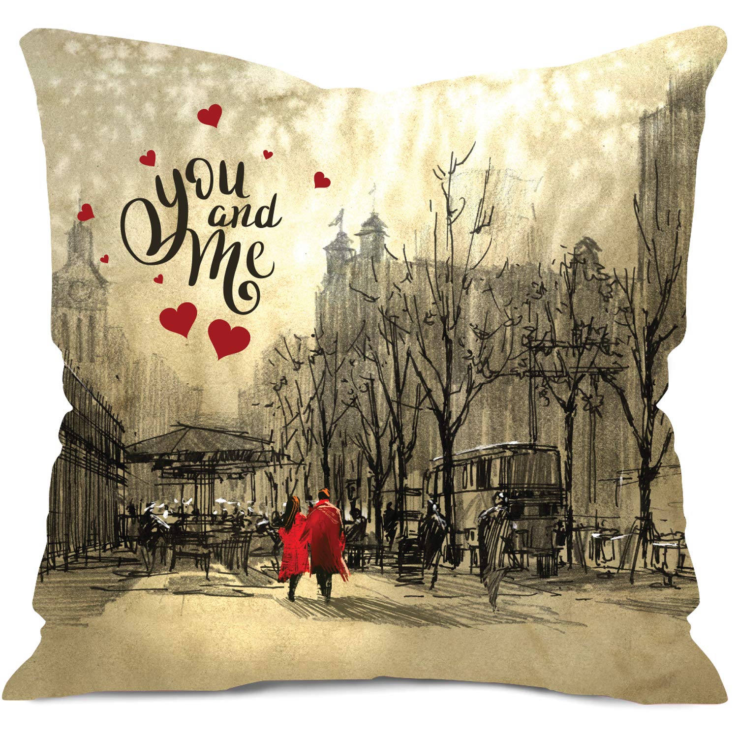 You and Me Quote Pillow Cushion Cover with Filler 12x12 inches Birthday Gift for Hubby, Wife or Husb