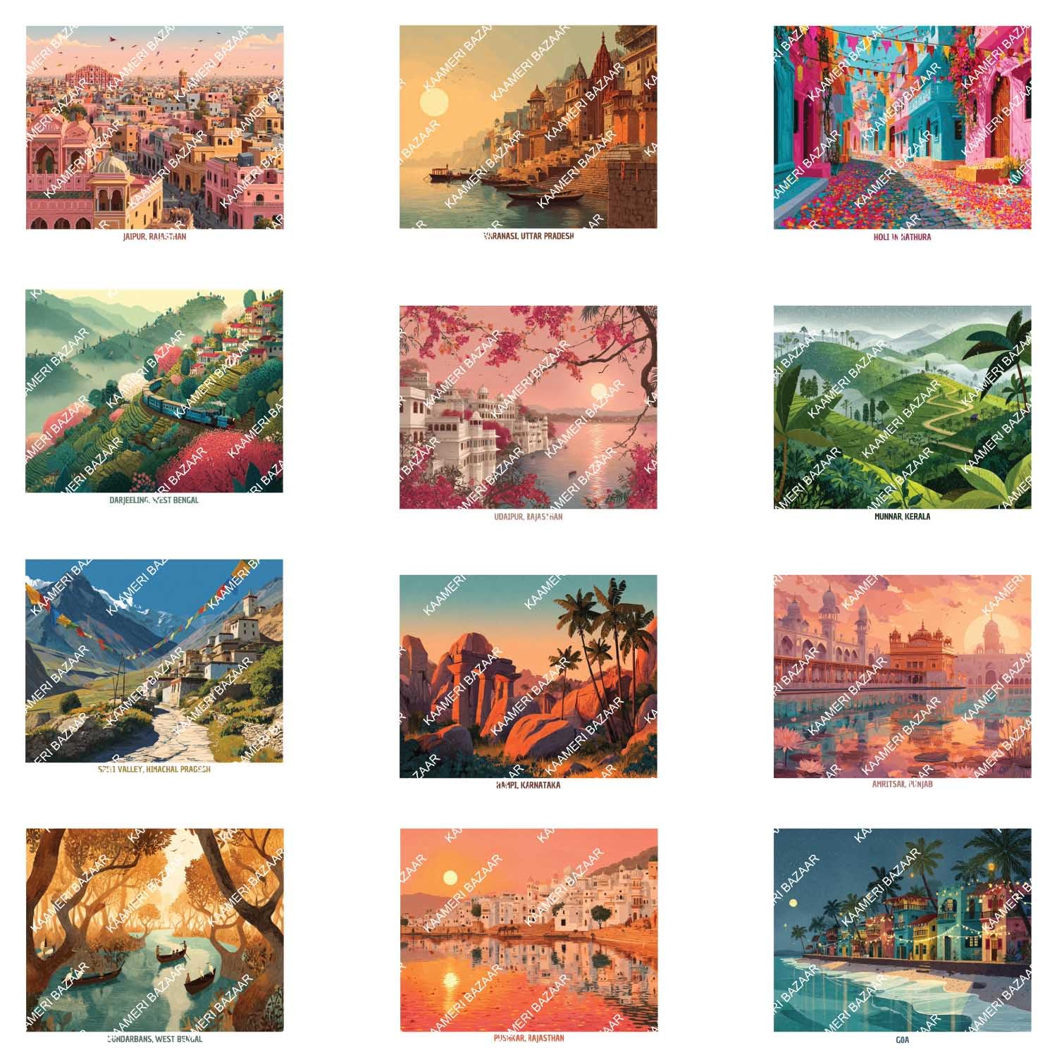 2026 India Travel Desk Calendar  Artistic Indian Destinations (Jaipur, Kerala) Wire-Bound Table Top 