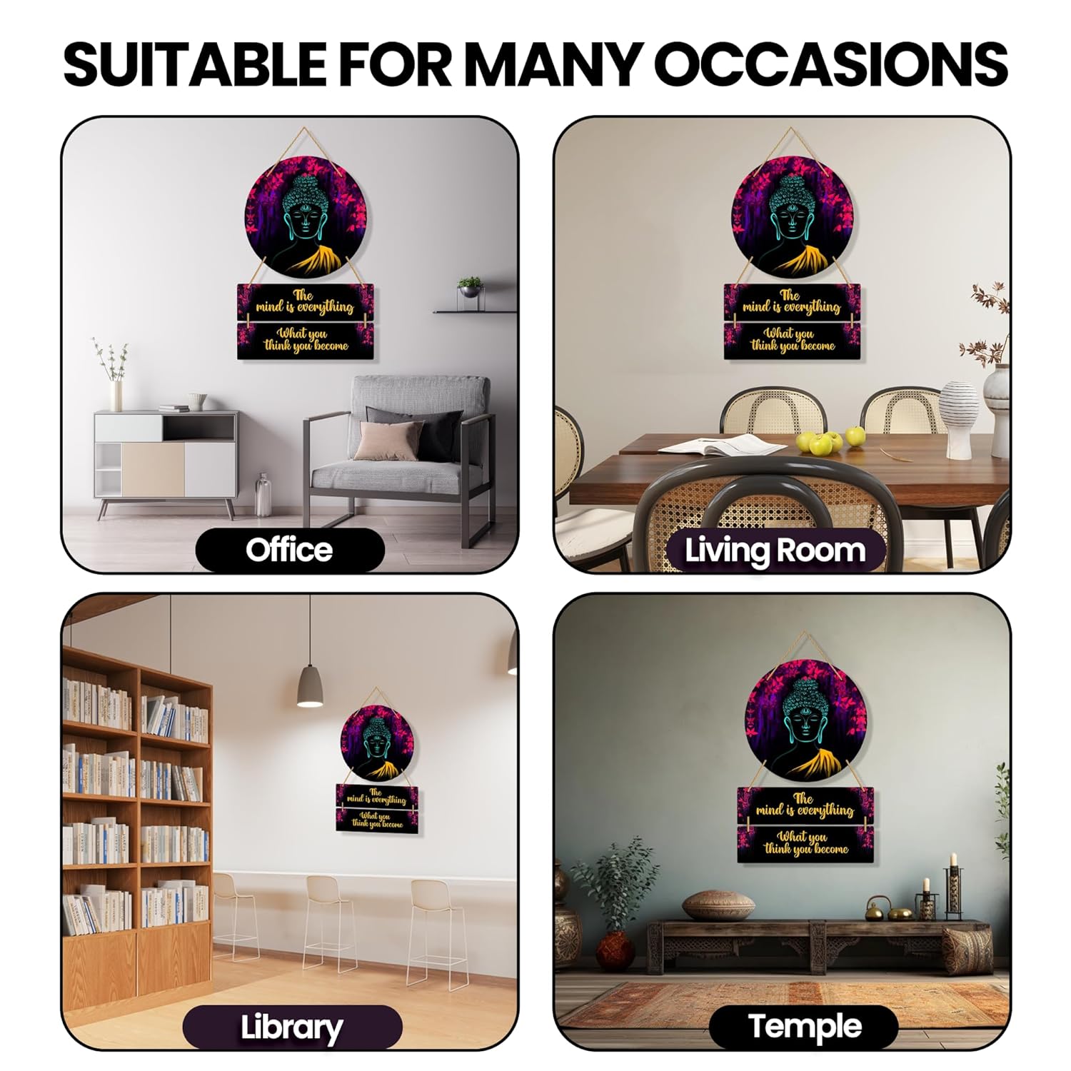 Buddha Painting Wooden Wall Hanging Decor 