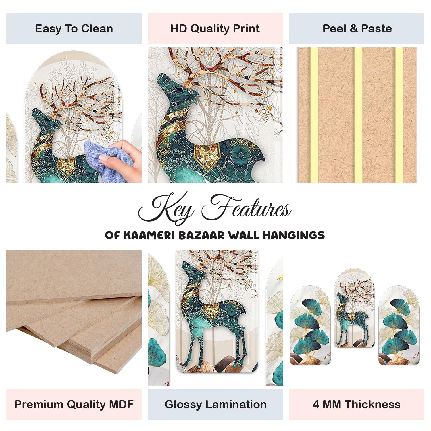 Designer Engineered Wood Wall Hanging Decoration Item for Home Decorative Items, Pack of 3 Pieces