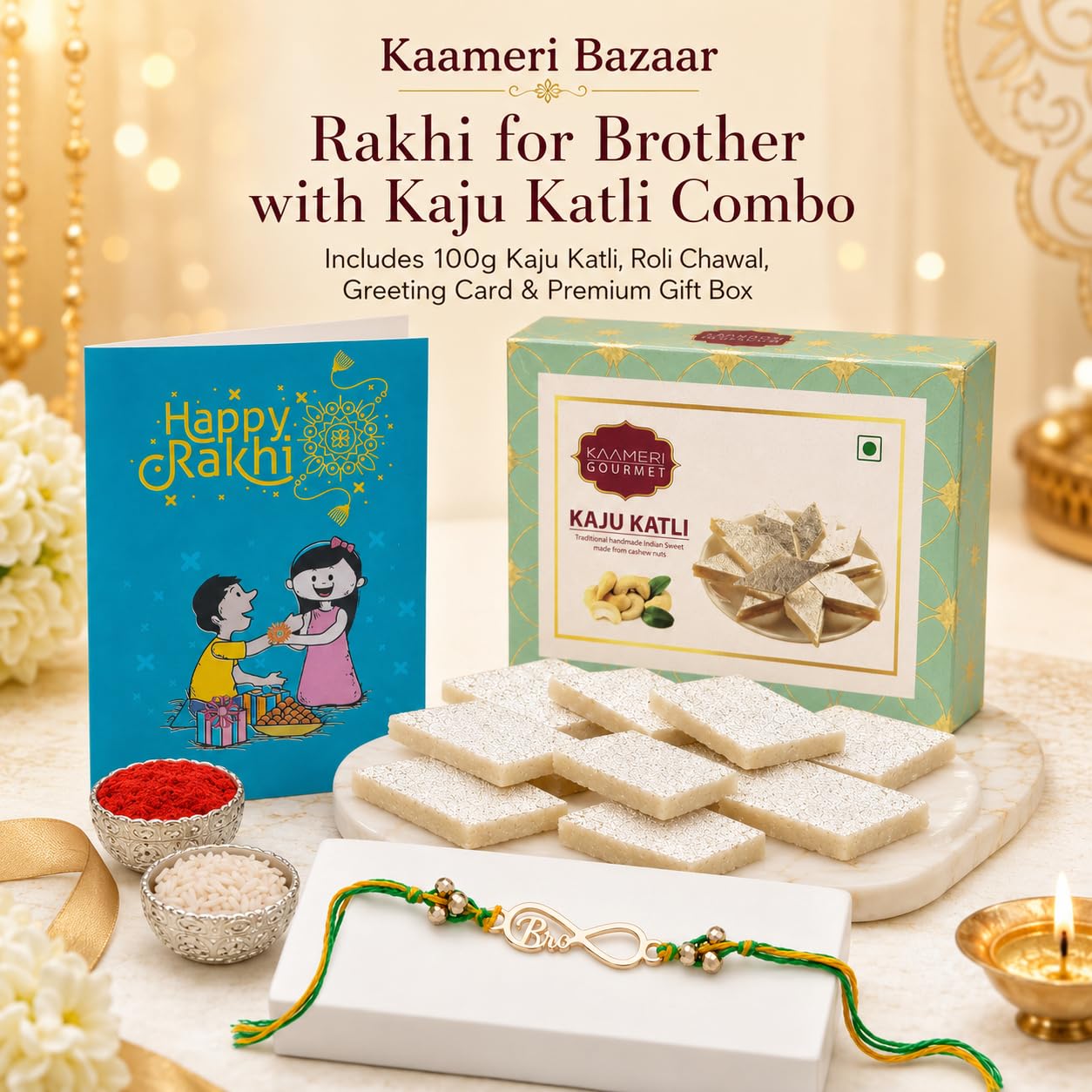 Kaju Katli 100g with Infinity Bro Rakhi
