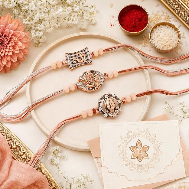 Set of 3 Antique Metal Rakhi for Brother