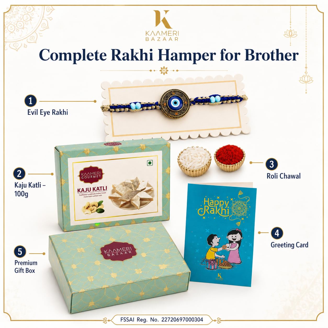 Circle Evil Eye Rakhi for Brother with Kaju Katli 100g