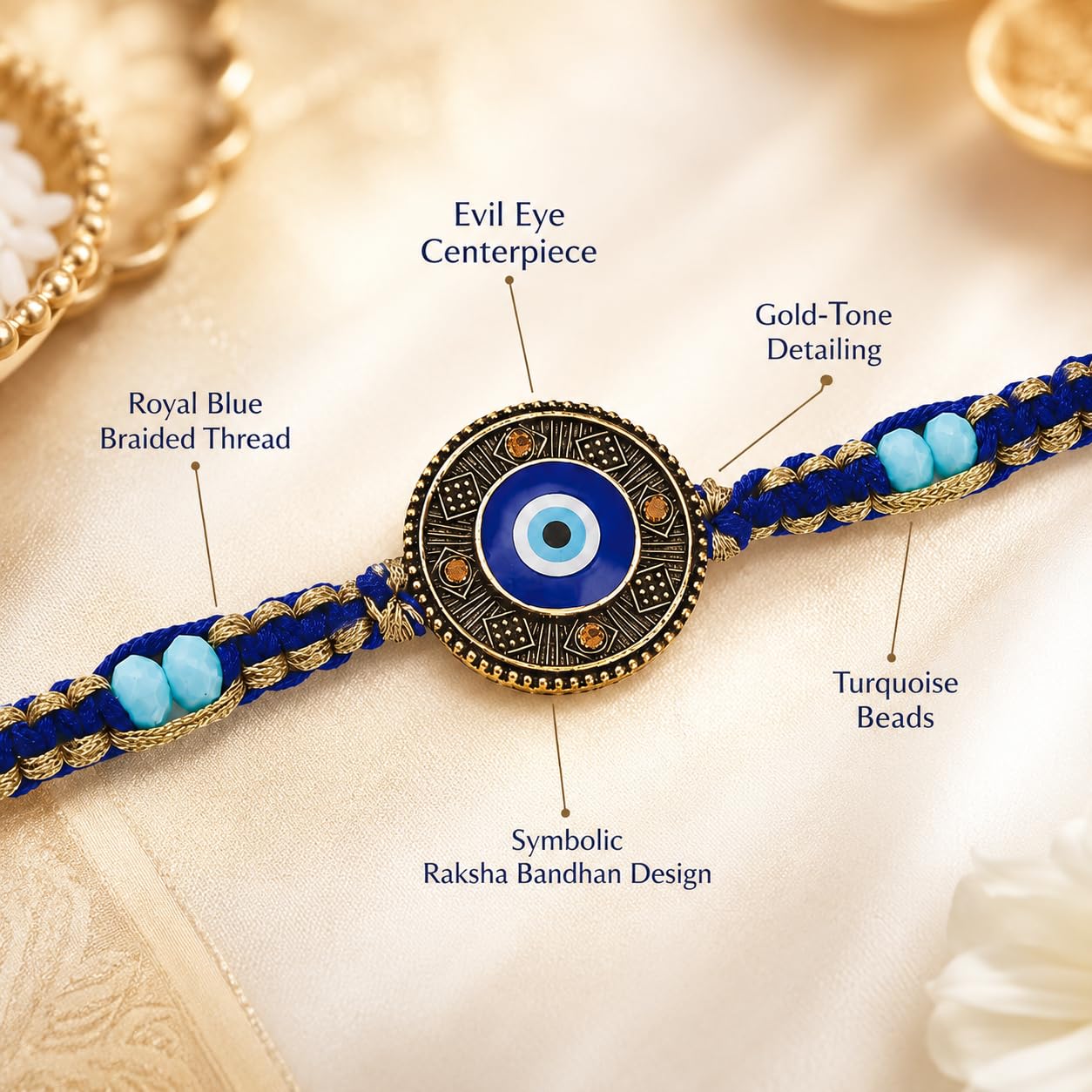 Circle Evil Eye Rakhi for Brother with Kaju Katli 100g