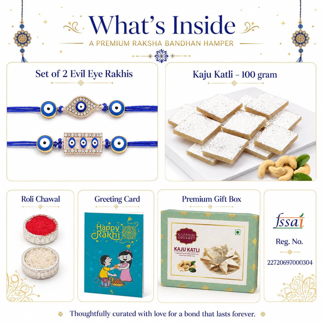 Evil Eye Rakhi for Brother with Kaju Katli 100g