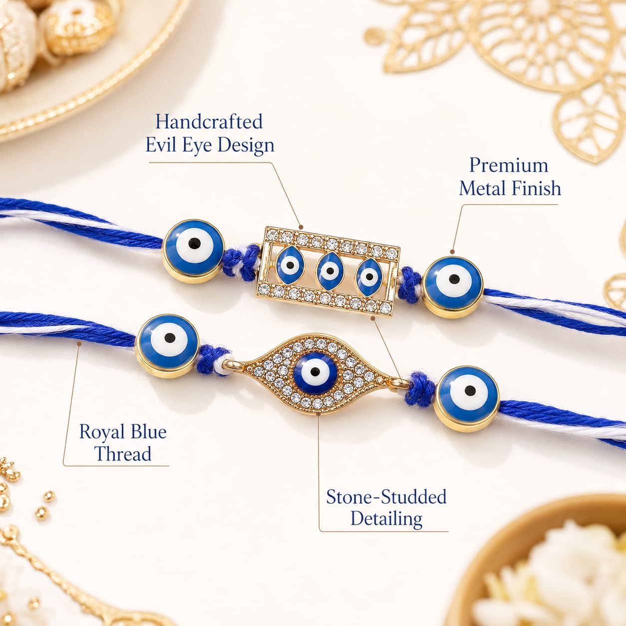 Evil Eye Rakhi for Brother with Kaju Katli 100g