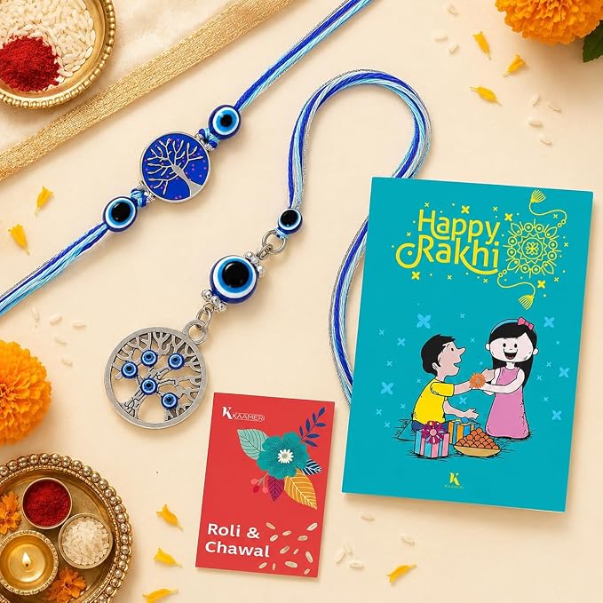 Protective Evil Eye Bhaiya Bhabhi Rakhis Set, Rakhi for Brother & Bhabhi