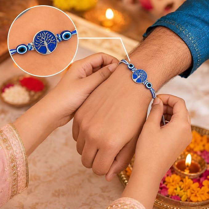 Protective Evil Eye Bhaiya Bhabhi Rakhis Set, Rakhi for Brother & Bhabhi