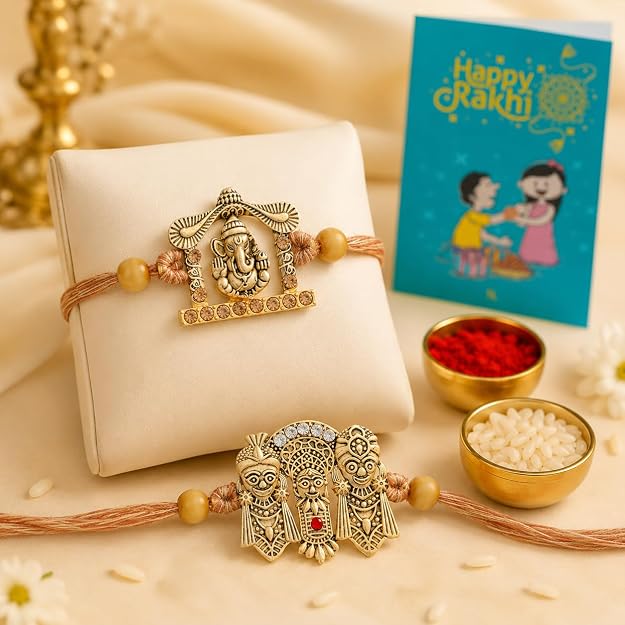 Lord Ganesha and Lord Jagannath Rakhi Set of 2 for Brother