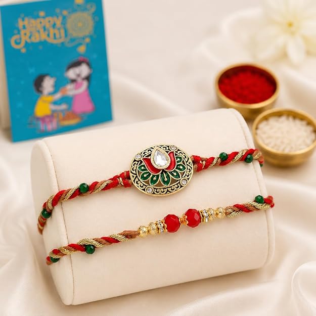 Kundan Lotus Rakhi Set of 2 for Brother