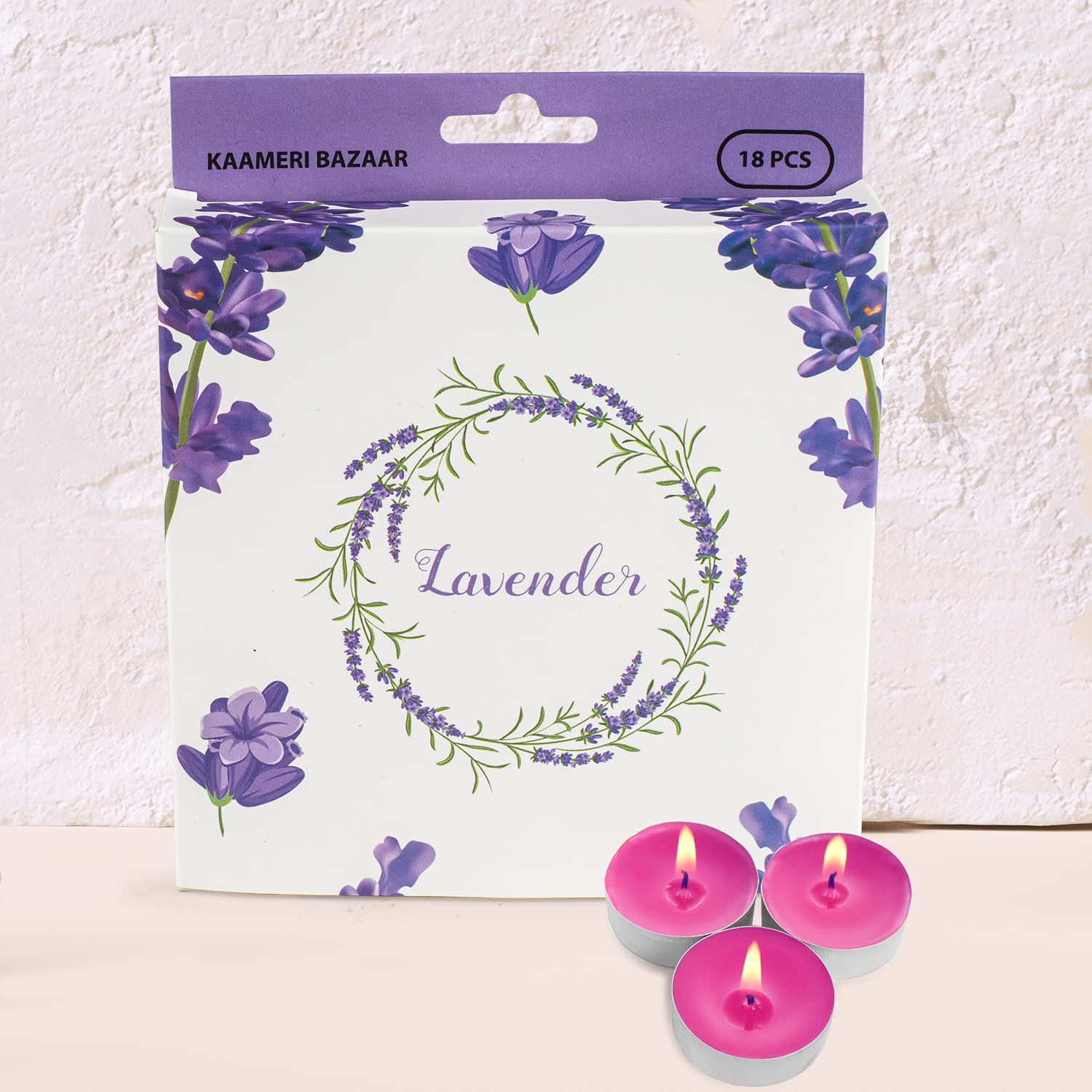 Wax Scented Tealight Candles Set (Lavender, 18 Pcs)