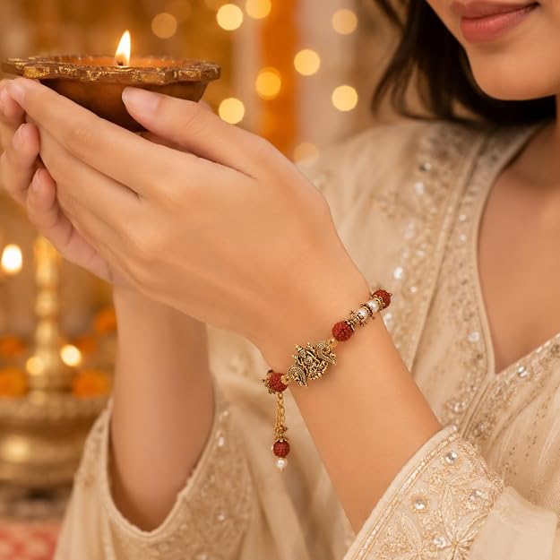 Ganesh & Lakshmi Antique Bhaiya Bhabhi Rakhis Set