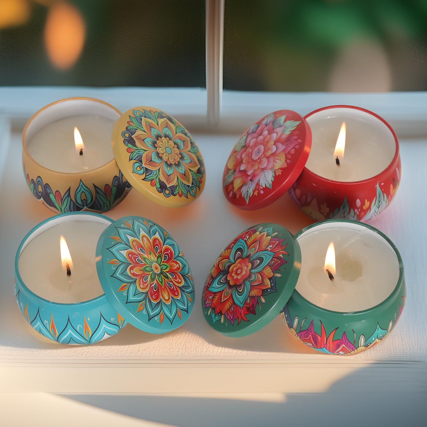 Scented Mandala Pattern Jar Candle (Pack of 4)