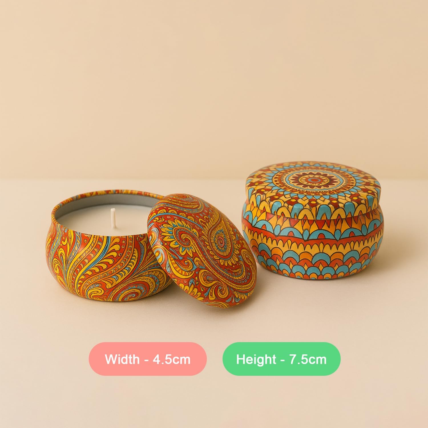 Scented Mandala Printed Reusable Tin Candles (Fragrance, Pack of 4)
