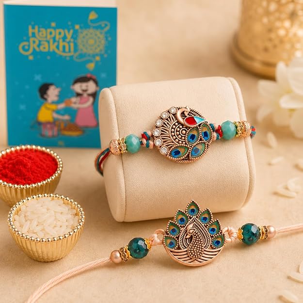Peacock Meena Rakhi Set of 2 for Brother