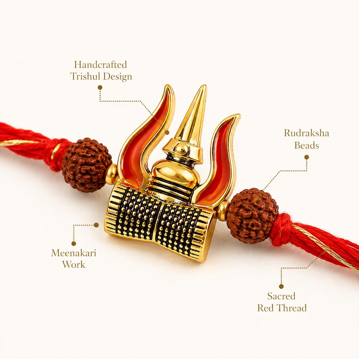 Spiritual Rudraksh Trishul Rakhi for Brother with Kaju Katli 100g, Salted Almonds 35g