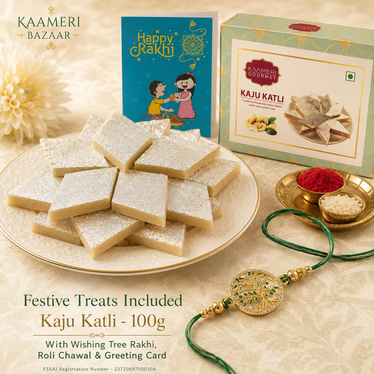 Wishing Tree Rakhi for Brother with Kaju Katli 100g